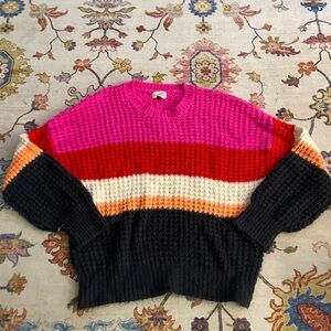 Universal Thread Waffle Knit Bright Colored Striped Sweater Size XL